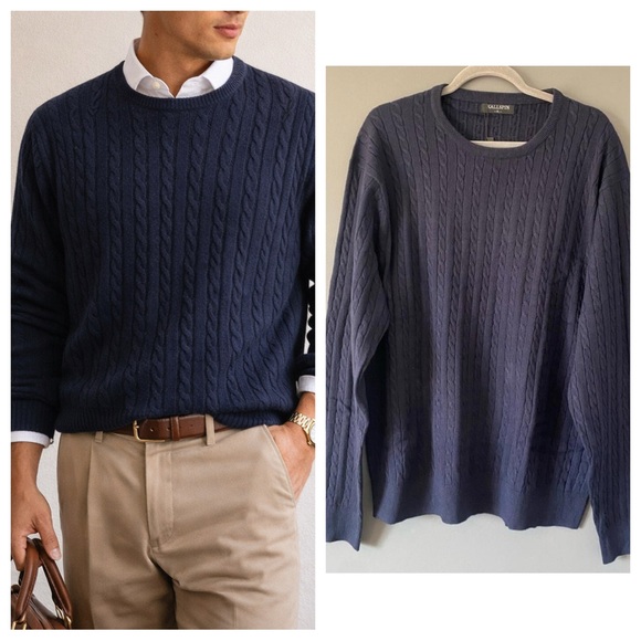 KALLSPIN Other - Cashmere Wool Cable Knit Sweater XL Navy Quiet Luxury Old Money Preppy